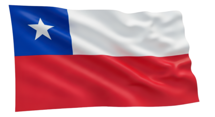 Vibrant waving national flag of the Republic of Chile with its prominent star, high quality transparent PNG file (चिली झंडा)