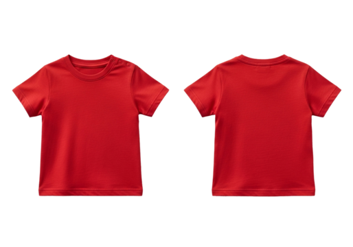 Blank red crew neck t-shirt template shown from the front and back. Casual cotton apparel mockup isolated on a white background for design