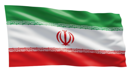 The national flag of the Islamic Republic of Iran, featuring the emblem and script on a transparent PNG background (ईरान झंडा)