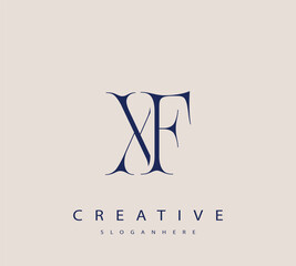 Sophisticated and stylish letter logo design featuring the combination of the letters X and F in dark blue color scheme perfect for branding stationery website headers or social media graphics