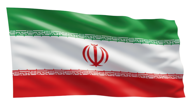 The national flag of the Islamic Republic of Iran, featuring the emblem and script on a transparent PNG background (ईरान झंडा)