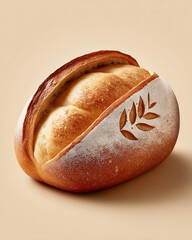 Artisan sourdough bread loaf with flour leaf decoration