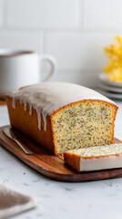 Lemon poppy seed loaf cake with sweet glaze