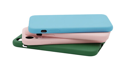 Stack of Soft Silicone Phone Cases in Pastel Colors isolated on a transparent background