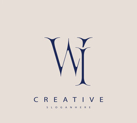 Sophisticated and stylish letter logo design featuring the combination of the letters W and I in dark blue color scheme perfect for branding stationery website headers or social media graphics