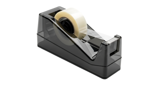 Transparent tape dispenser with roll of tape office supplies isolated on a transparent background
