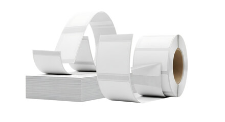 White labels on roll and stack isolated on a transparent background