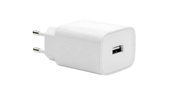 White USB Wall Charger Adapter USB charger wall adapter isolated on a transparent background