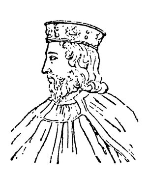 Clovis, 466 - 511, the first king of the Franks to unite all of the Franks under one ruler, old vintage illustration, 1897
