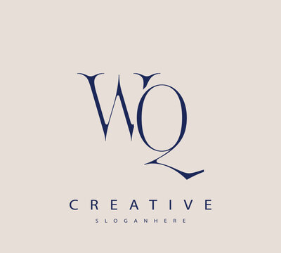 Sophisticated and stylish letter logo design featuring the combination of the letters W and Q in dark blue color scheme perfect for branding stationery website headers or social media graphics