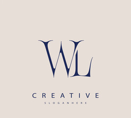 Sophisticated and stylish letter logo design featuring the combination of the letters W and L in dark blue color scheme perfect for branding stationery website headers or social media graphics