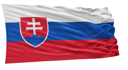 Realistic 3D render of the waving national flag of the Slovak Republic, red, white, and blue with the coat of arms, transparent PNG 4K (स्लोवाकिया झंडा)