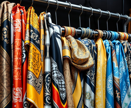Assortment of Colorful Silk Scarves on Display fashion