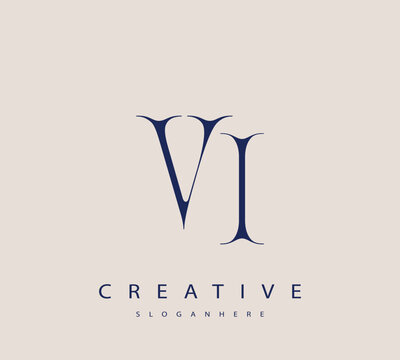 Sophisticated and stylish letter logo design featuring the combination of the letters V and I in dark blue color scheme perfect for branding stationery website headers or social media graphics