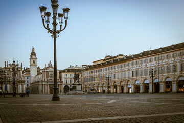 Turin, Italy. San Carlo square is the elegant hearth of the city.