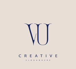 Sophisticated and stylish letter logo design featuring the combination of the letters V and U in dark blue color scheme perfect for branding stationery website headers or social media graphics