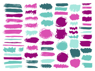 Watercolor dry brush stroke vector batch. Freehand inkblot streak quirky elements. Spatter splash textured banner silhouette bundle. Brush stroke gouache spots design.
