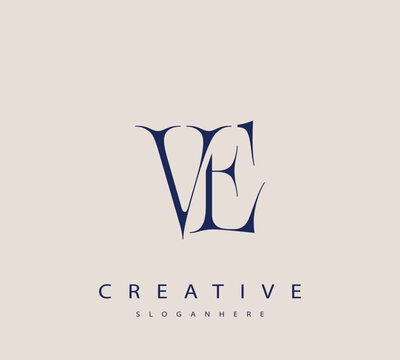 Sophisticated and stylish letter logo design featuring the combination of the letters V and E in dark blue color scheme perfect for branding stationery website headers or social media graphics