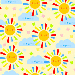 Children's seamless pattern of rainbow suns