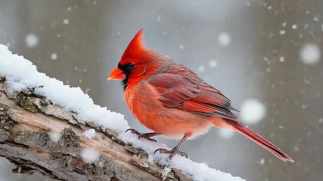 red male cardinal bird at a branch in winter video
