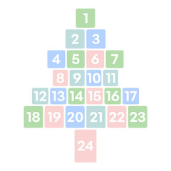 Pastel Christmas Advent Calendar Tree Vector With Number Blocks in Clean Modern Soft Color Holiday Layout