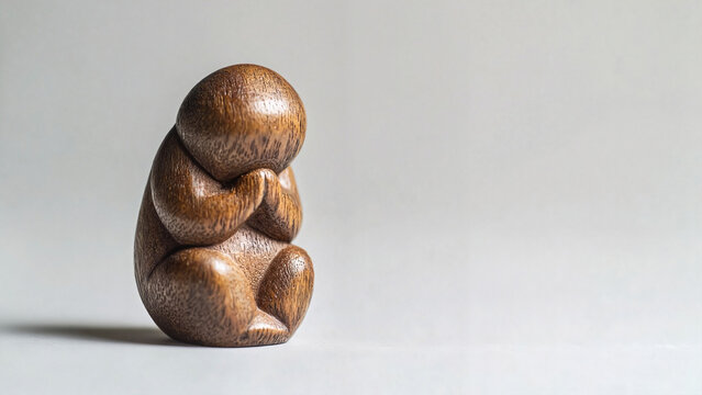 Antique netsuke figurine with polished surfaces and intricate carvings on soft grey background, Japanese culture promotions, museum publications, educational materials, cultural branding 