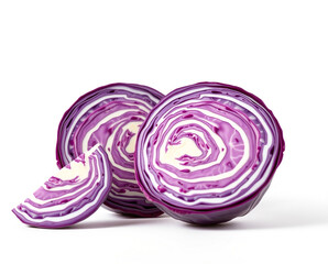 Fototapeta premium Vibrant Red Cabbage Halves and Wedge vegetable purple
