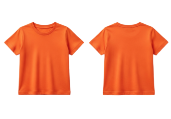 Blank orange t-shirt mock-up template, front and back view. Plain short sleeve tee shirt isolated on a white background for design presentation