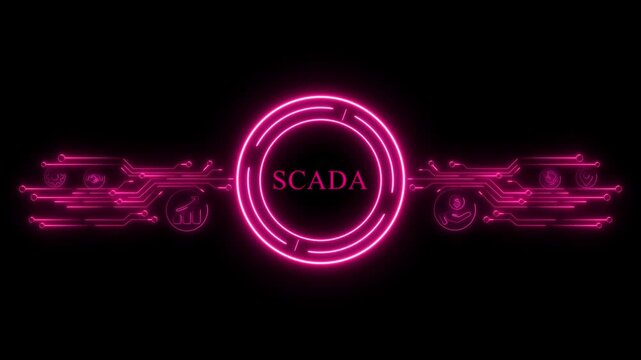 Neon SCADA System Circuit Board Technology Concept . Neon business, Technology and network concept.
