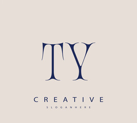 Sophisticated and stylish letter logo design featuring the combination of the letters T and Y in dark blue color scheme perfect for branding stationery website headers or social media graphics