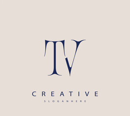 Sophisticated and stylish letter logo design featuring the combination of the letters T and V in dark blue color scheme perfect for branding stationery website headers or social media graphics