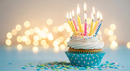 birthday cupcake with candles