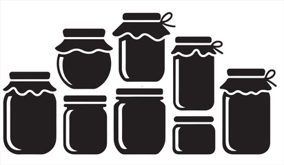 Set of classic jars with ribbons and covers in vector design