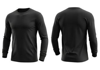 Versatile black long-sleeve t-shirt template, featuring clear front and back views for effective apparel design and product presentation