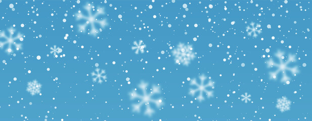 Winter Snowflake Background With Soft Falling Snow And Light Blue Sky. Minimal Festive Design Perfect For Christmas, Holiday, And Seasonal Projects. Vector Illustration