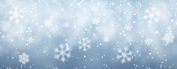 Snowfall On Blue Winter Background With Frosty Cold Effect For Christmas, Holiday, And Seasonal Design. Falling Snow Abstract Texture Vector Illustration