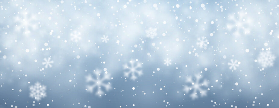 Snowfall On Blue Winter Background With Frosty Cold Effect For Christmas, Holiday, And Seasonal Design. Falling Snow Abstract Texture Vector Illustration