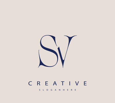Sophisticated and stylish letter logo design featuring the combination of the letters S and V in dark blue color scheme perfect for branding stationery website headers or social media graphics