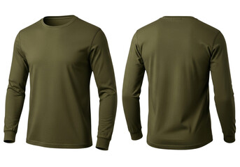 Long Sleeve T-Shirt Mockup Army Green Shirt Front and Back View Template