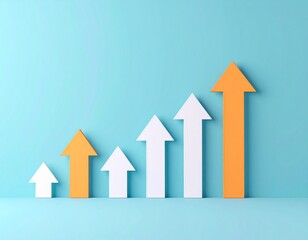 Conceptual growth chart with ascending arrows demonstrating business progress and financial success