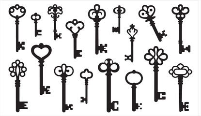 Retro key silhouettes representing security and mystery