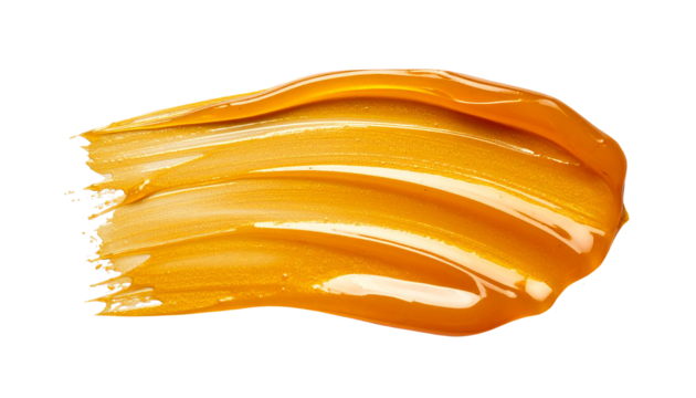 textured abstract amber color paint stroke isolated on transparent background, png