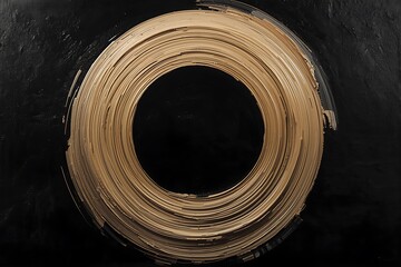 Oil painting of vibrant beige circular pattern on black background, rich impasto texture and fine art style.