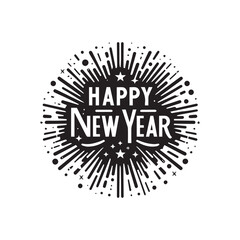 Black and White Continuous Line Fireworks 2026 Vector – Elegant One-Line Abstract Burst with Minimal Spark Effects