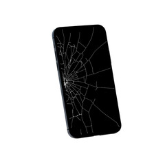 Photo of smartphone with a cracked screen isolated on transparent background
