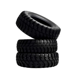Photo of black rubber tires stacked  isolated on transparent background