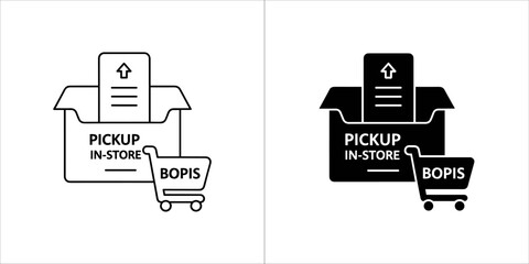 Buy online pickup in store bopis icon, shopping cart and box with document © DesignerHalima