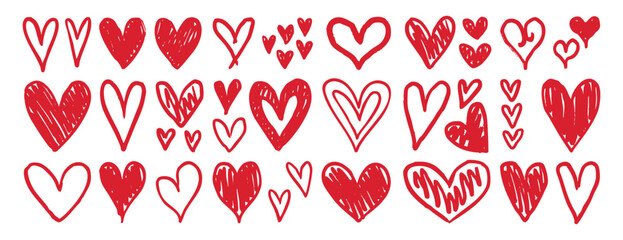 Charcoal hearts doodle set love pencil drawings icon