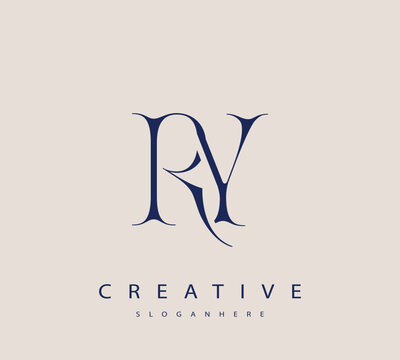 Sophisticated and stylish letter logo design featuring the combination of the letters R and Y in dark blue color scheme perfect for branding stationery website headers or social media graphics