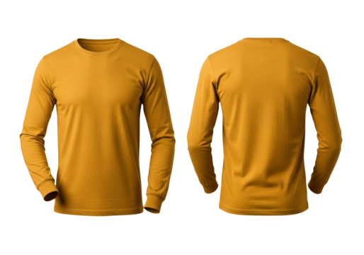 Mustard Long Sleeve T-Shirt Mockup Front and Back Views for Garment Design